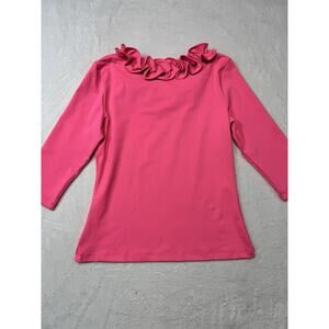 Sailor Sailor, Hot Pink Ruffled Neck Blouse UPF 50+ Resort Wear Coastal Chic ￼￼